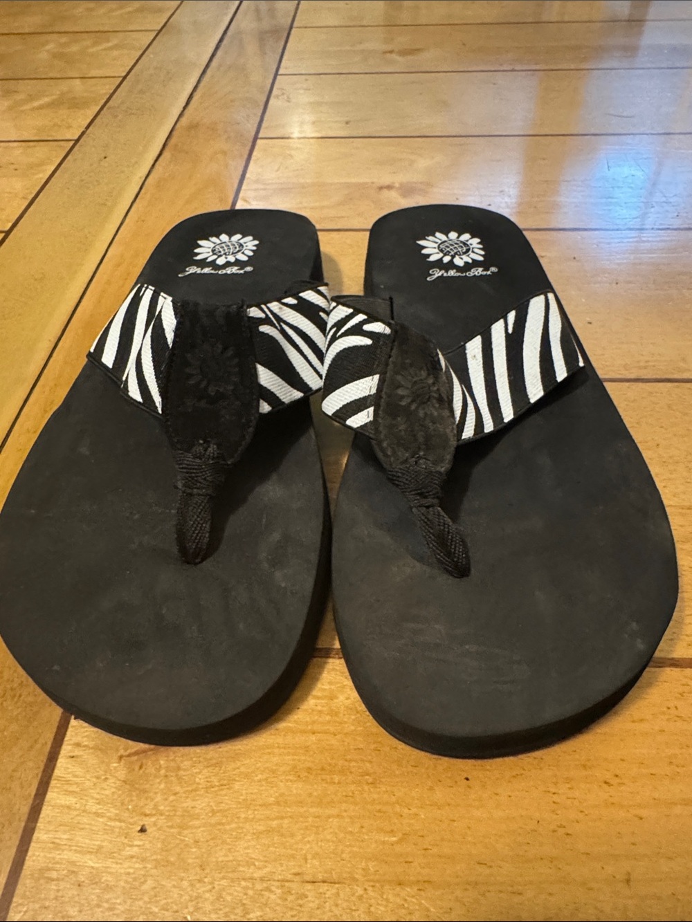 Yellow Box Black and White Zebra Print Flip Flop Sandals
